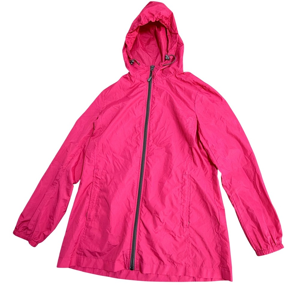 Lands End Jacket Womens Small Pink Hooded Lightweight Nylon Zip Windbreaker